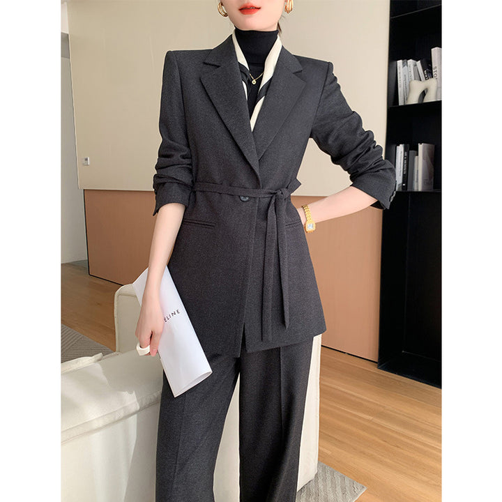 Women Elegant Blazer Set with Waist Belt Mune Fashion