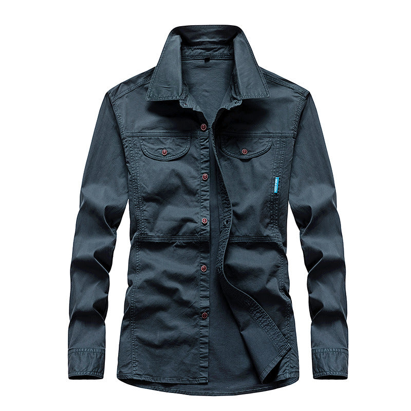 Men's Lightweight Canvas Field Shirt with Chest Pockets and Shirt Collar Mune Fashion