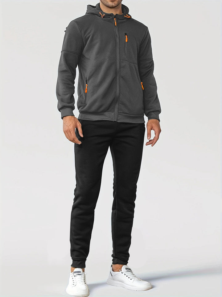 Men's nan technical hoodie jacket with full front zipper, chest pocket with zipper and elastic cuffs Mune Fashion