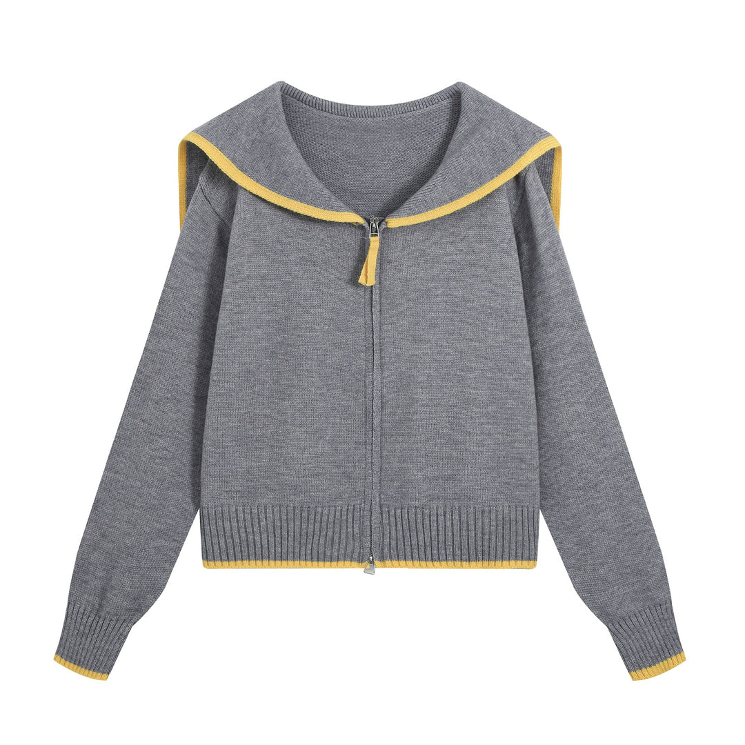 Women's knit cardigan with sailor collar and contrast edges Mune Fashion