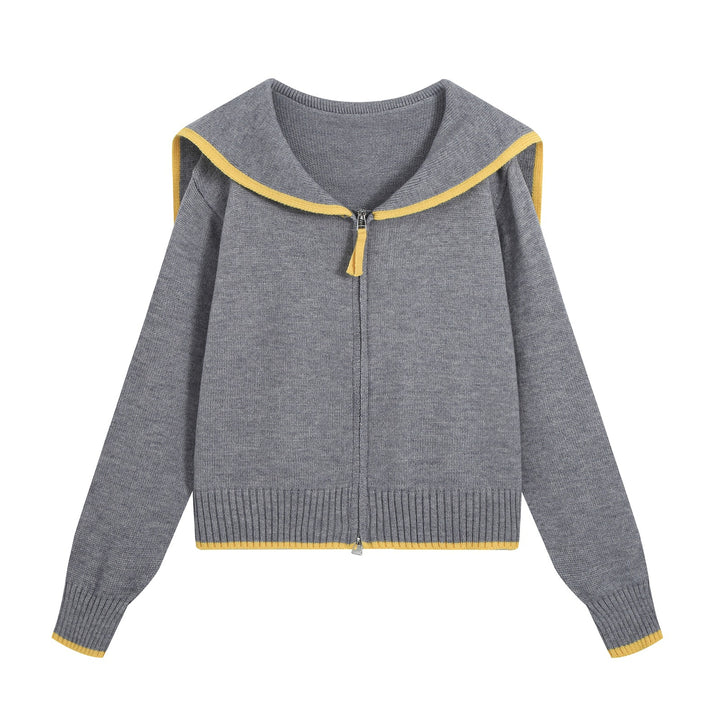 Women's knit cardigan with sailor collar and contrast edges Mune Fashion