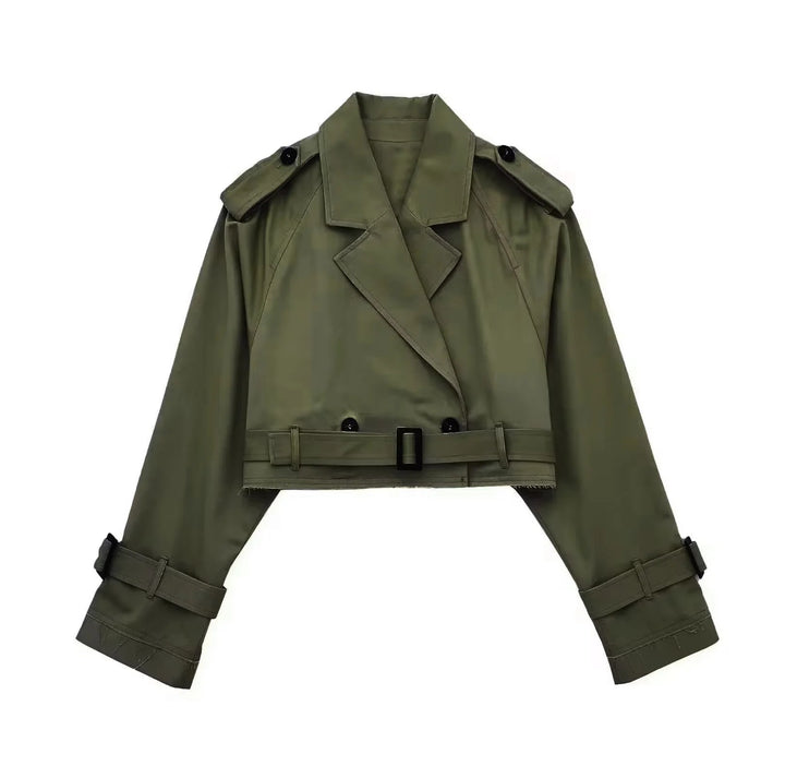 Ladies short trench jacket with epaulettes, waist belt and adjustable cuffs Mune Fashion
