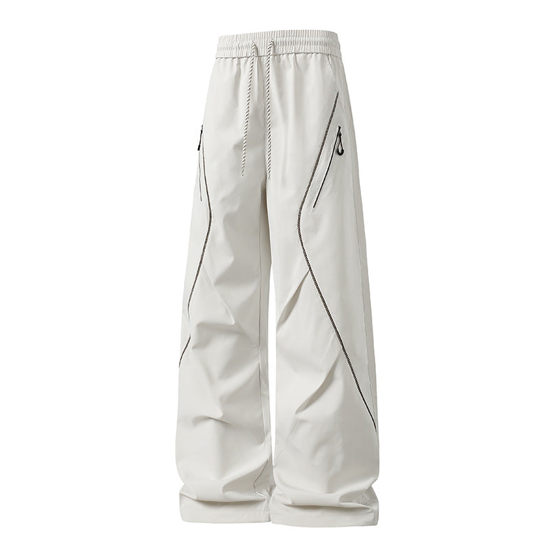 Men's Loose Utility Jogging Pants made of Functional Nylon with Drawstring, Zipper Pockets & Contrast Stitching Mune Fashion