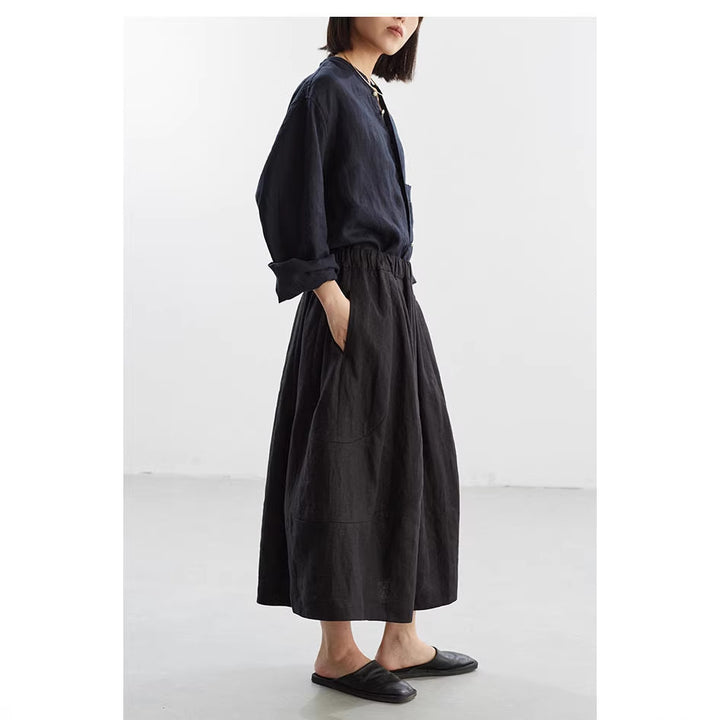 Ladies Comfortable, Loose Linen Skirt with Waist Drawstring Mune Fashion