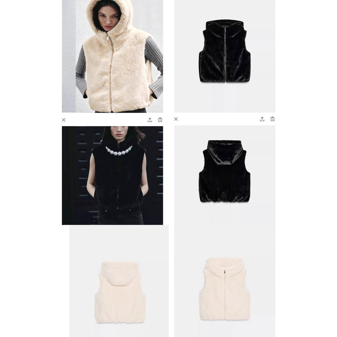 Women’s sleeveless teddy vest with hood and zipper Mune Fashion