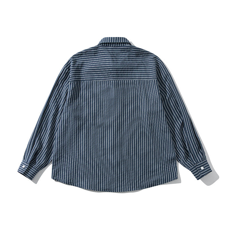 Men's Loose Striped Boxy Shirt made of Cotton Blend with Chest Pocket Mune Fashion