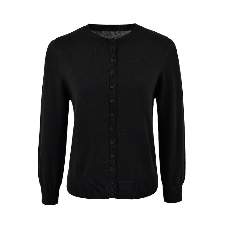 Ladies finely knitted round neck cardigan with button placket and ribbed cuffs Mune Fashion