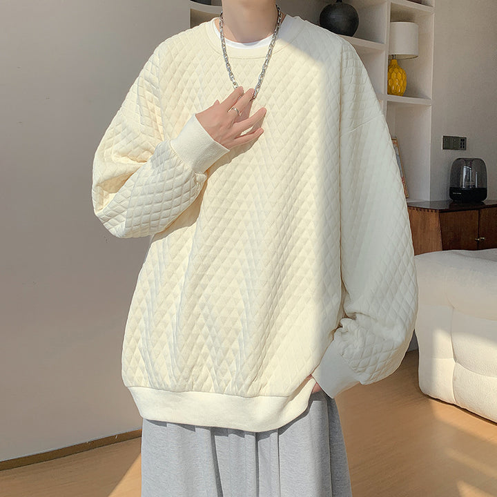 Men's Oversize Quilt Sweatshirt with Diamond Pattern and Ribbed Cuffs Mune Fashion