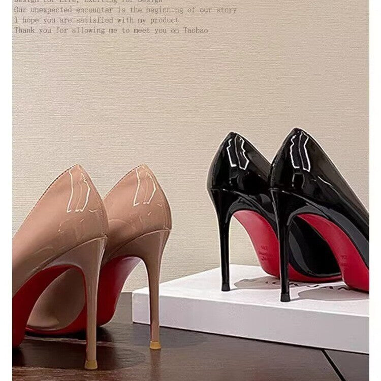 Ladies high-gloss patent pumps with pointed toe and slim stiletto heel Mune Fashion