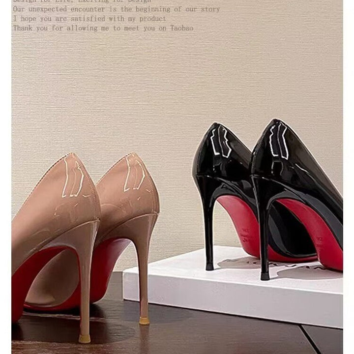 Ladies high-gloss patent pumps with pointed toe and slim stiletto heel Mune Fashion
