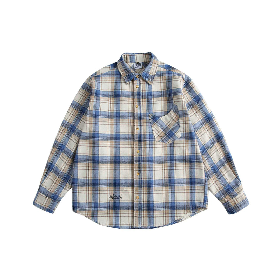 Unisex Checkered Oversized Shirt made of Cotton Flannel with Applied Chest Pocket Mune Fashion