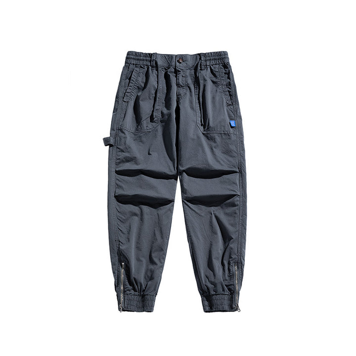 Men's Tapered Utility Cargo Pants in Jogger Style with Elastic Comfort Waistband, Patch Pockets and Ankle Zipper Mune Fashion