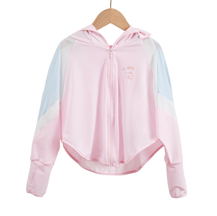 Unisex nan ultralight children's sun protection jacket with hood, zipper, mesh lining, and bear embroidery Mune Fashion
