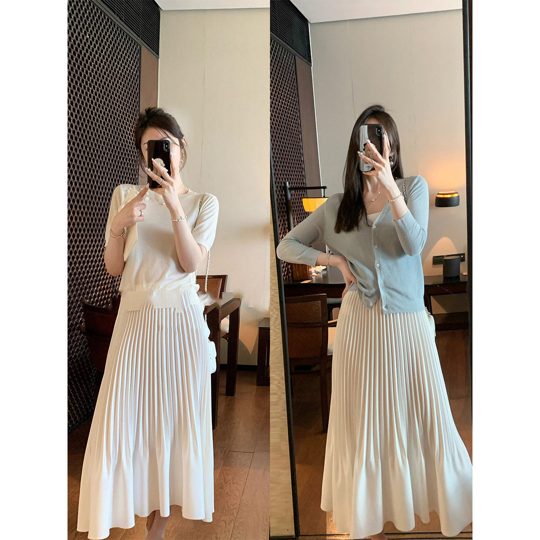 Ladies Pleated Midi Skirt Mune Fashion