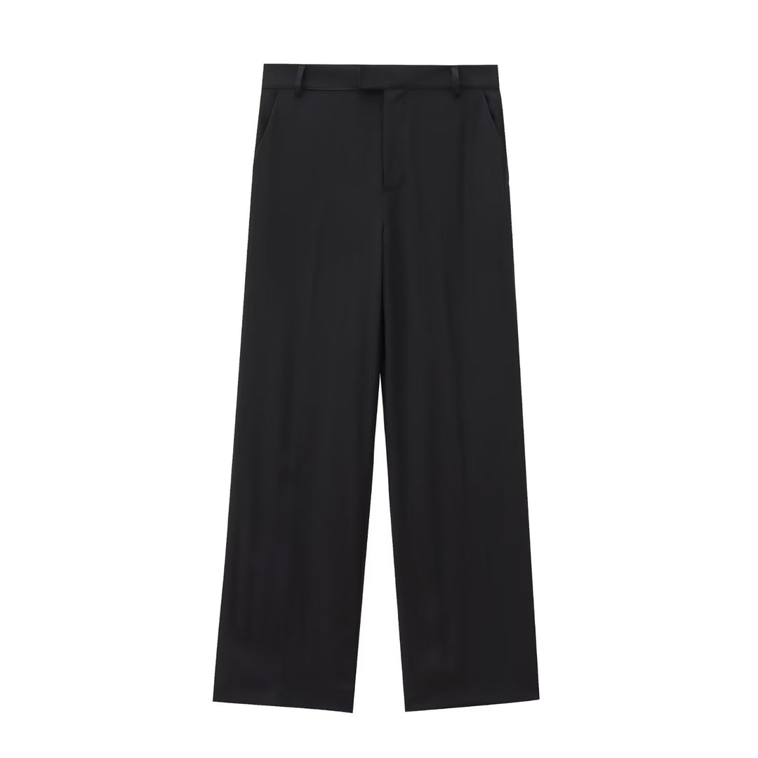 Ladies Elegant High-Waist Trousers with Creases, Straight Wide Leg and Concealed Hook Closure Mune Fashion