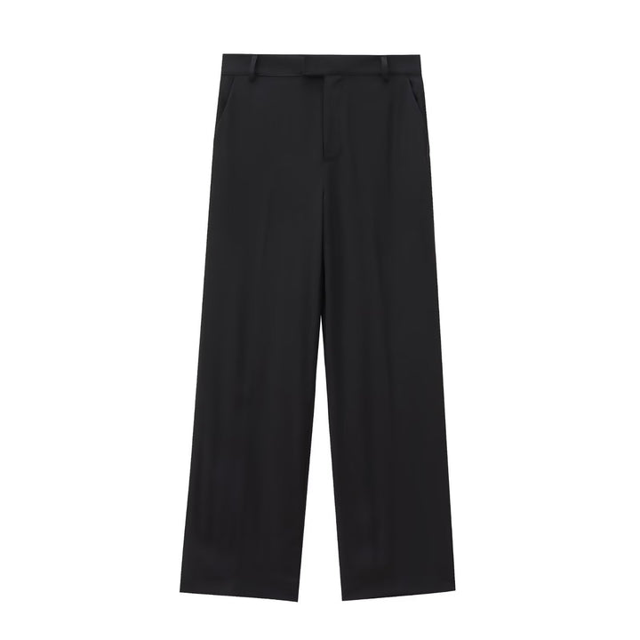 Ladies Elegant High-Waist Trousers with Creases, Straight Wide Leg and Concealed Hook Closure Mune Fashion