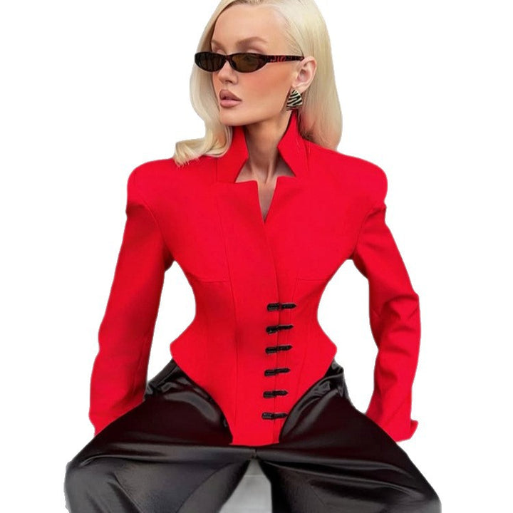 Ladies Tailored Stand Collar Blazer with Corset Tailoring Mune Fashion