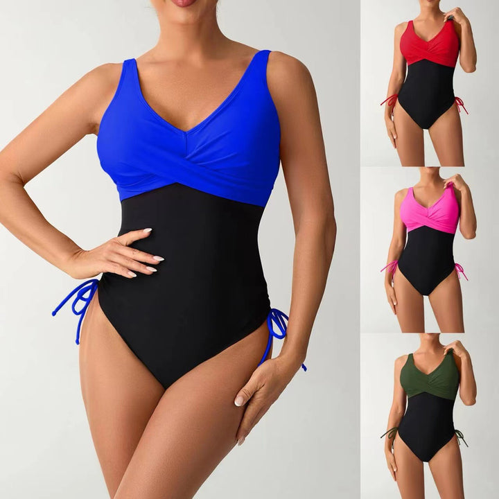 Women's One-Piece Swimsuit with Fashionable Wrap Design and Side Ties Mune Fashion