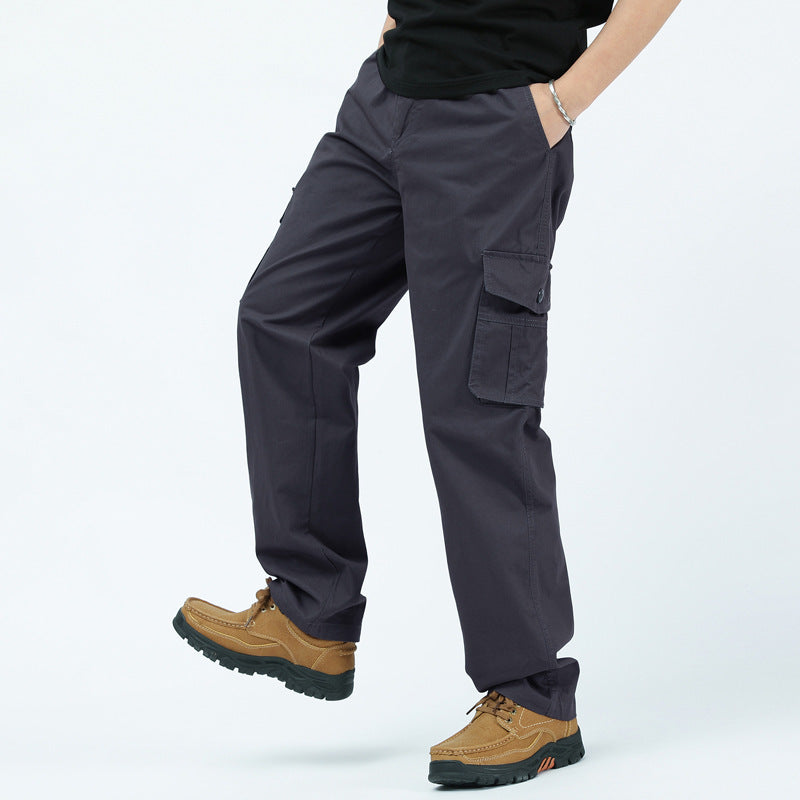 Men's Loose Cargo Leisure Pants with Drop Crotch, Elastic Waistband & Multi-Pockets Mune Fashion