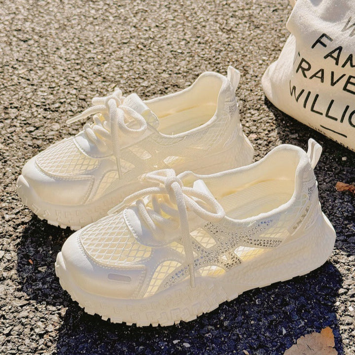 Women's Breathable Sneakers with Fashionable Mesh Design and Glitter Accents Mune Fashion