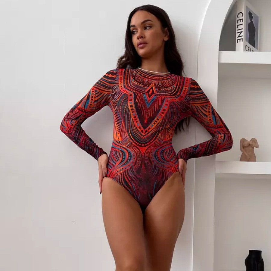 Women's bodysuit with long sleeves and abstract pattern Mune Fashion