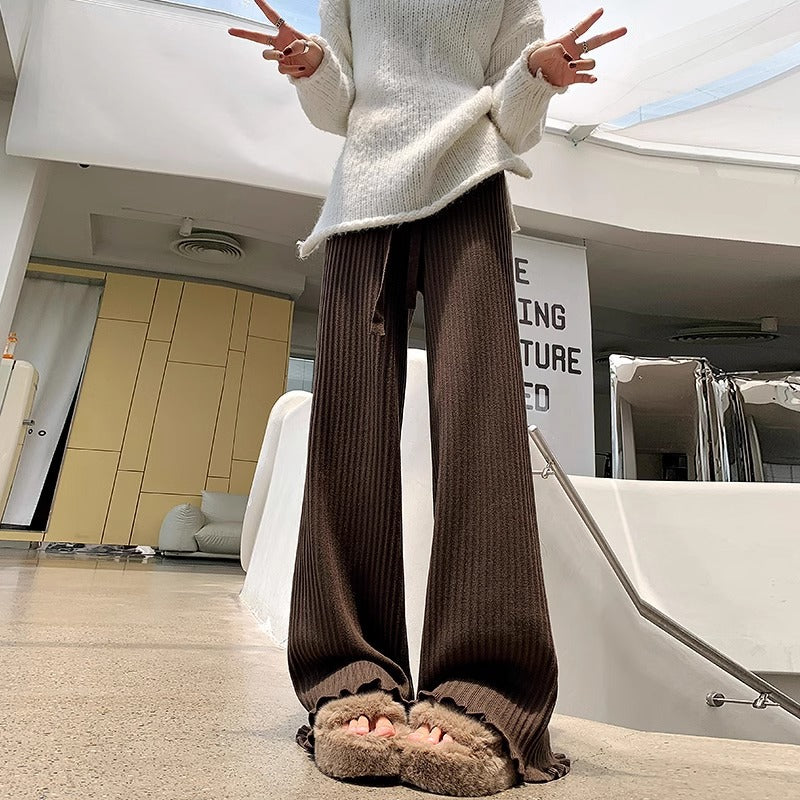 Women Wide Cut Rib-Knit Pants Mune Fashion