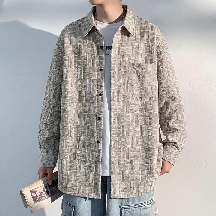 Men's overshirt jacket made of structured cotton blend with check pattern relief Mune Fashion