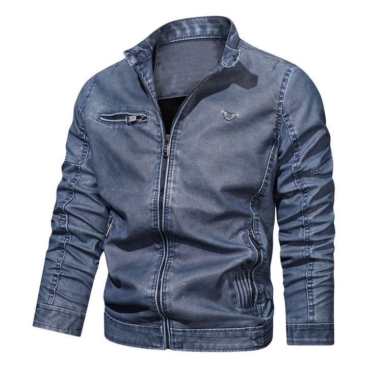 Men's Slim-Fit Denim Jacket with Used Look, Zip Chest Pocket and Quilted Sleeve Section Mune Fashion