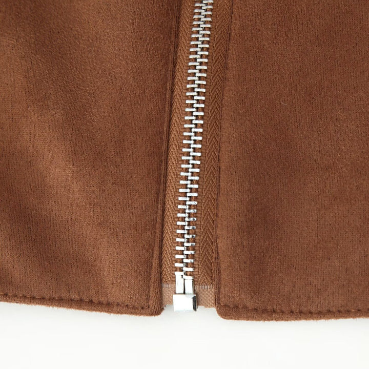 Women's Short Velour Look Jacket with Central Zip and Shirt Collar Mune Fashion