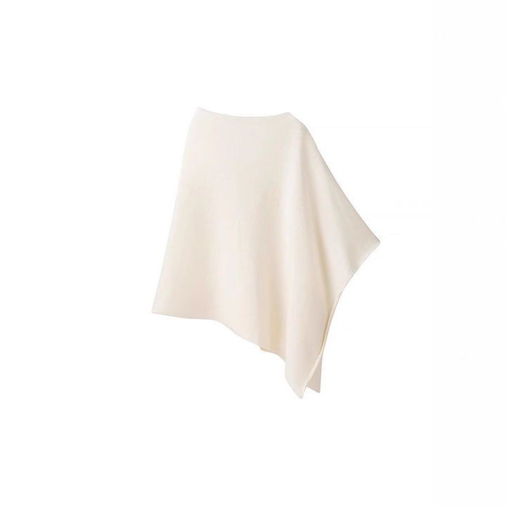 Women's Fine Knitted Poncho with Asymmetrical Hem and Boat Neck Mune Fashion