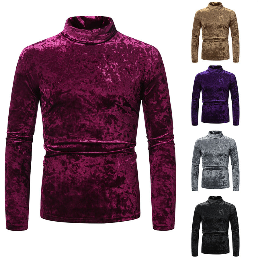Men's Fitted Velvet Long Sleeve with Stand-Up Collar and Light Stretch Mune Fashion
