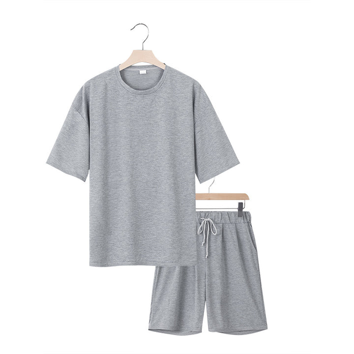 Men's relaxed jersey set with extended round neck t-shirt and elastic drawstring shorts Mune Fashion