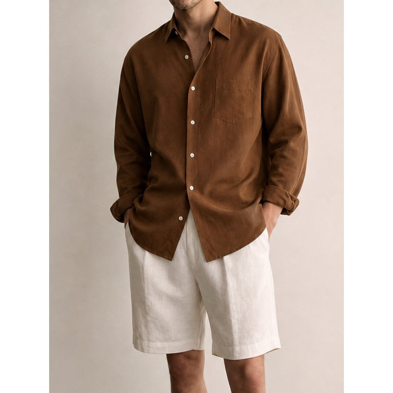 Men's Lightweight Linen-Cotton Shirt with Chest Pocket and Relaxed Fit Mune Fashion