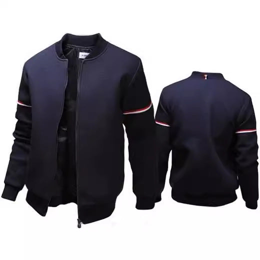 Men's structured bomber jacket with stand-up collar, ribbed cuffs, and contrast strips on sleeves Mune Fashion