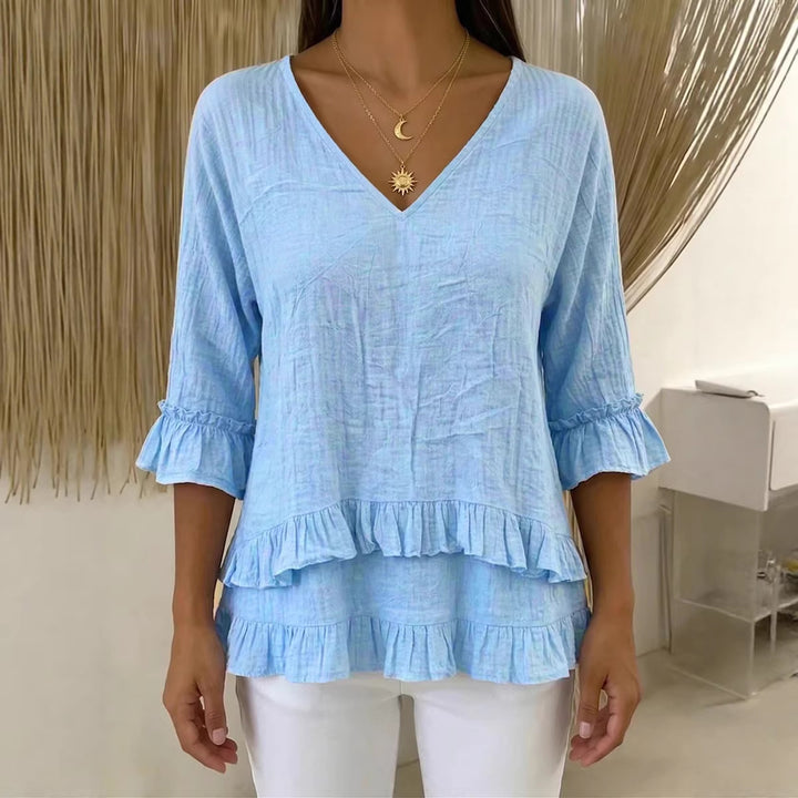 Women's Playful Long Sleeve Blouse with Ruffle Mune Fashion