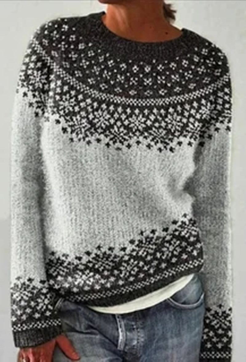 Women's patterned Norwegian knit sweater with wide round neckline and casual oversized fit Mune Fashion