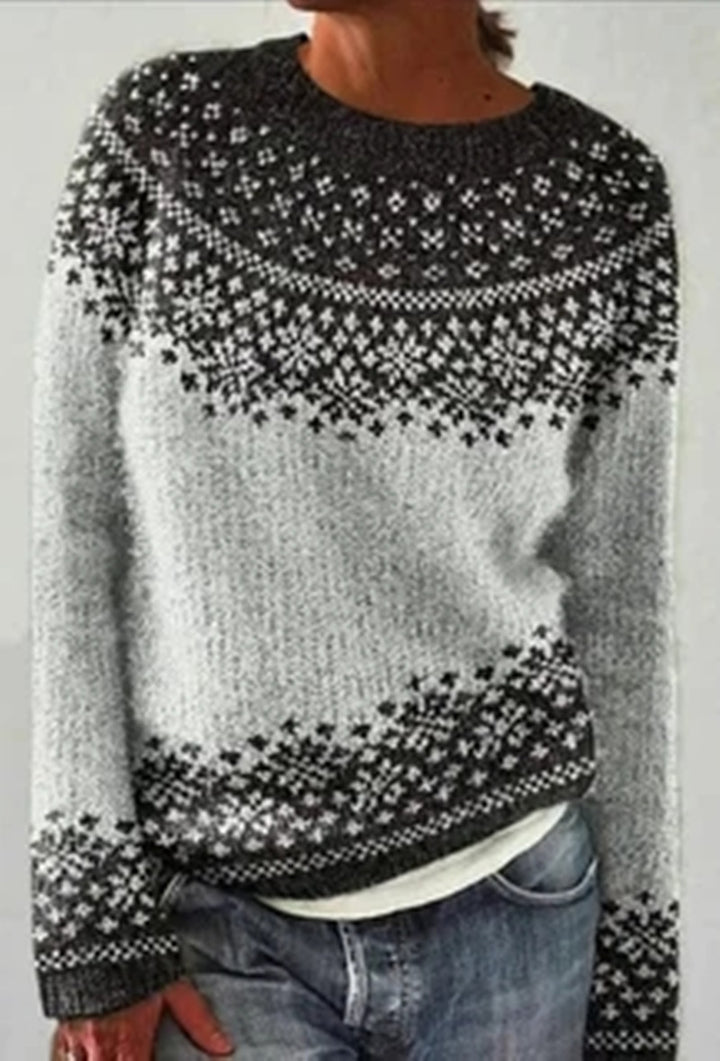 Women's patterned Norwegian knit sweater with wide round neckline and casual oversized fit Mune Fashion