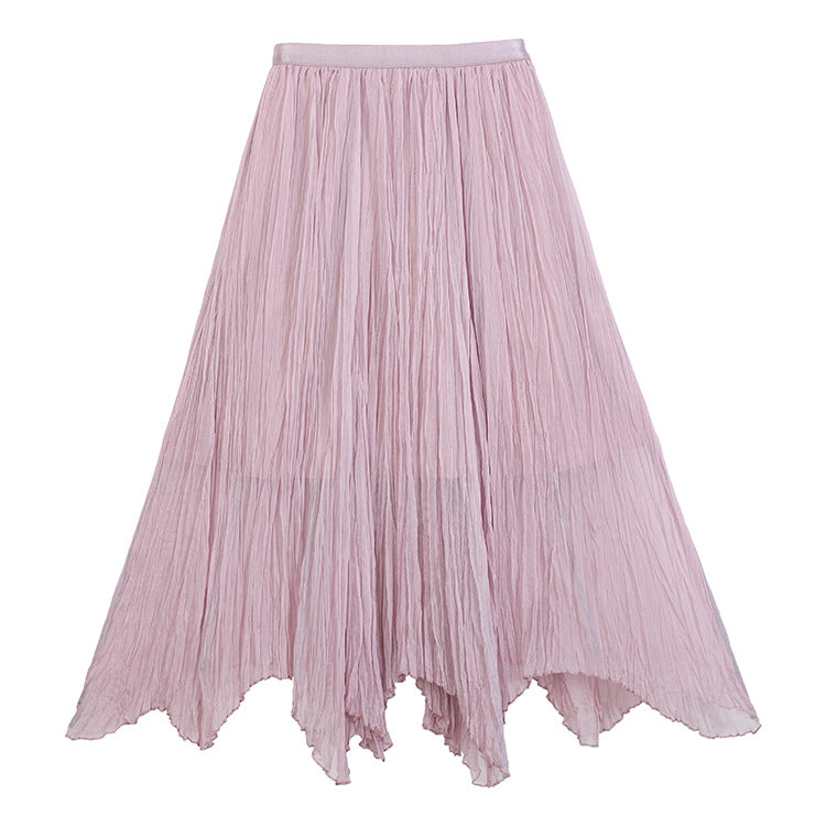 Women's flowing crinkle maxi skirt with tiered layering and pointed hem, Mune Fashion