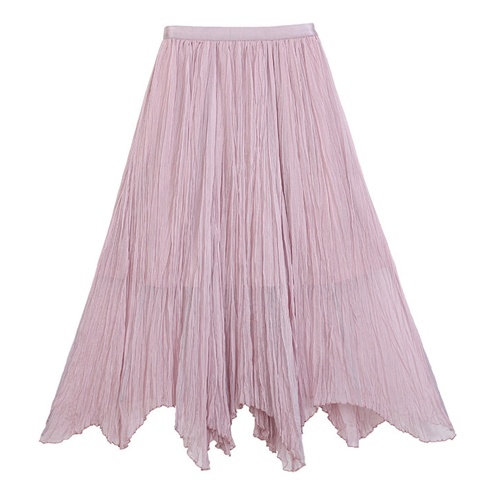 Women's flowing crinkle maxi skirt with tiered layering and pointed hem, Mune Fashion