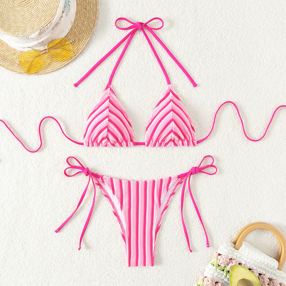 Women's Triangle Bikini with refined stripes and playful bows Mune Fashion