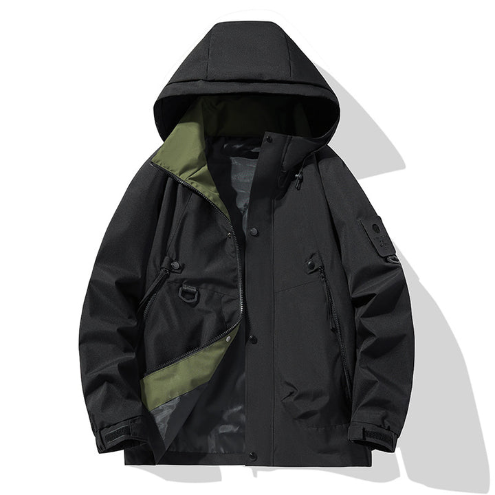 Men Water-Repellent Tech Utility Hooded Jacket with Hidden Zipper Mune Fashion