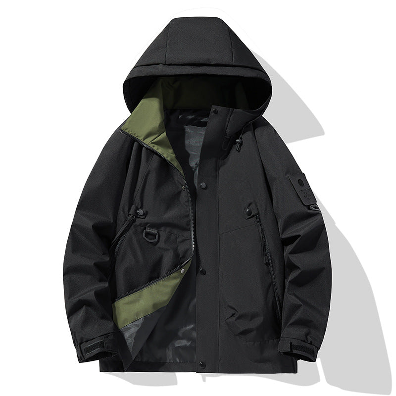 Men Water-Repellent Tech Utility Hooded Jacket with Hidden Zipper Mune Fashion