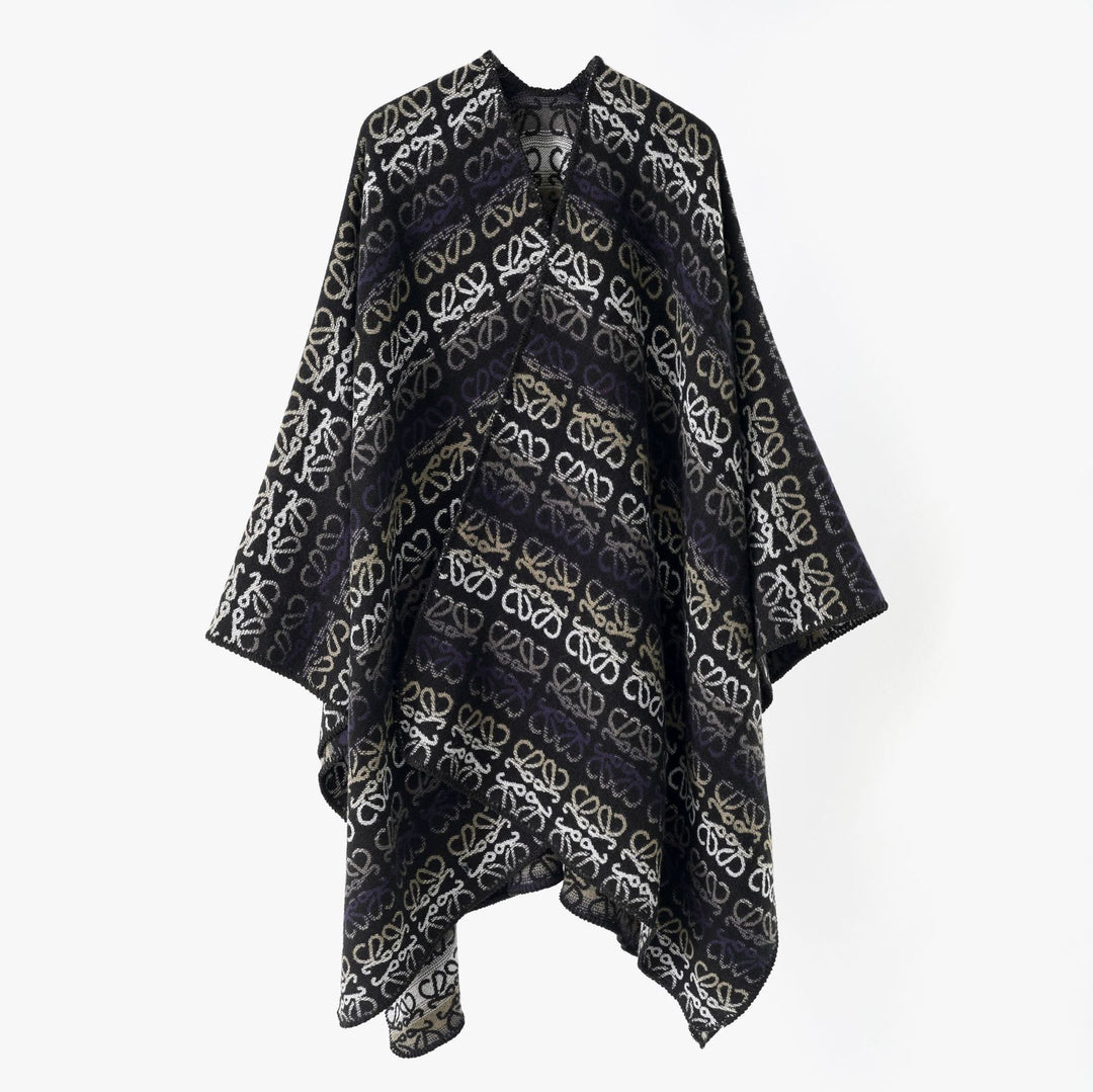 Women's overlay cape in jacquard knit with all-over monogram and soft drape