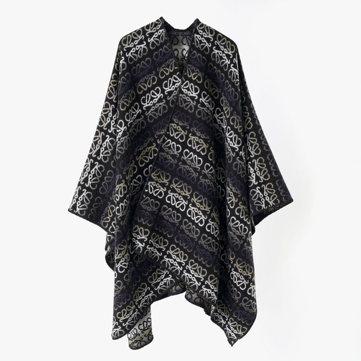 Women's overlay cape in jacquard knit with all-over monogram and soft drape