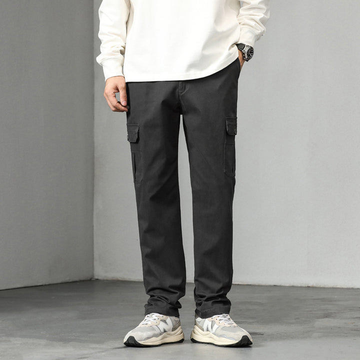 Men's straight-cut cargo pants with utility flap pockets and slightly tapered leg Mune Fashion