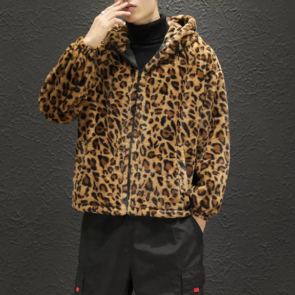 Mune | Men's Fleece Jacket with Hood and Leopard Pattern
