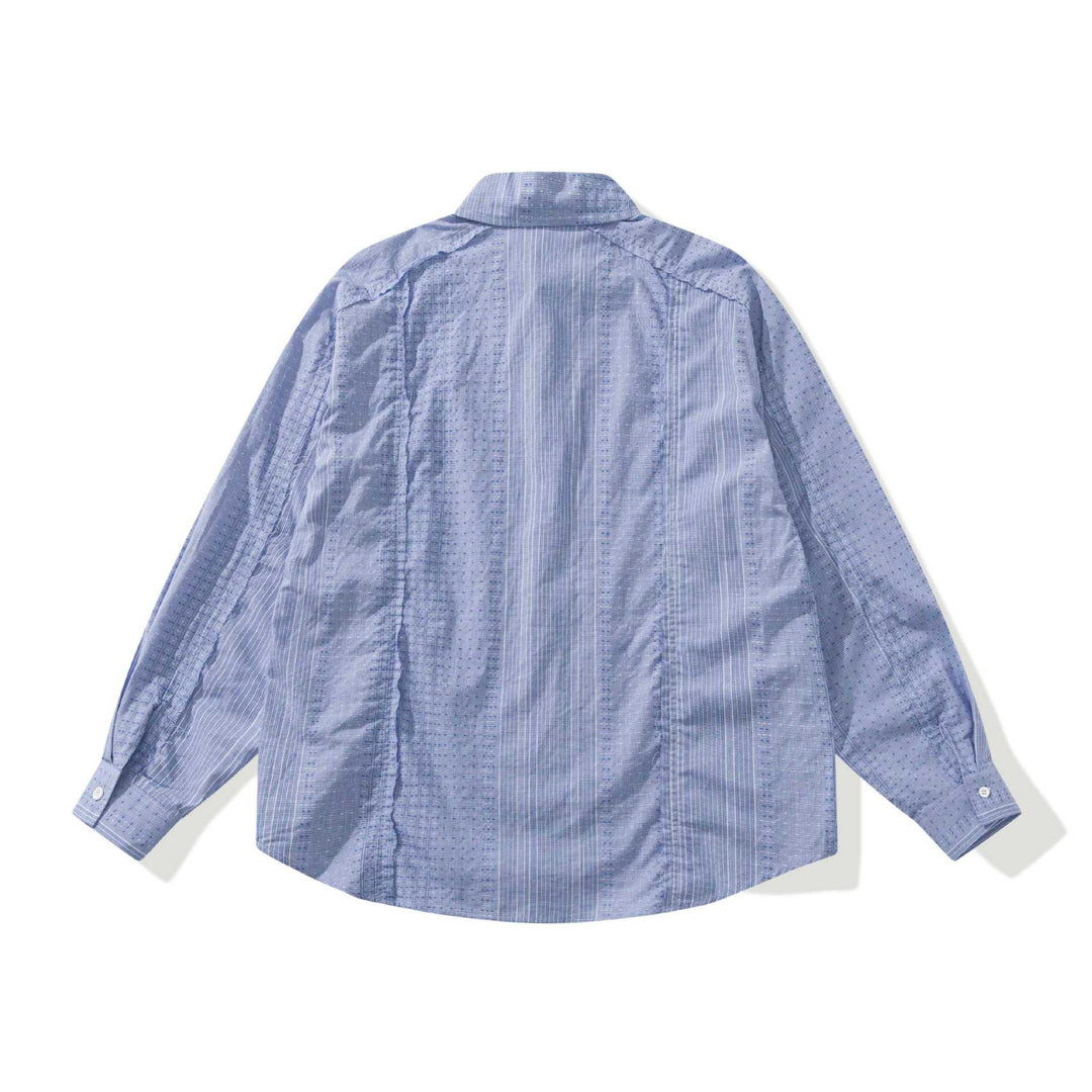 Women's Structured Oversized Shirt Blouse with Fine Embroidery and Striped Texture Mune Fashion