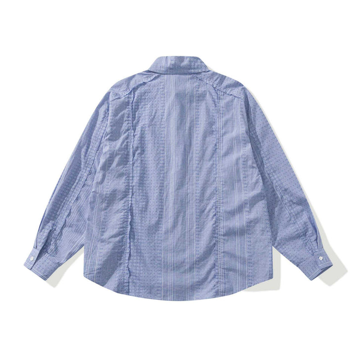 Women's Structured Oversized Shirt Blouse with Fine Embroidery and Striped Texture Mune Fashion