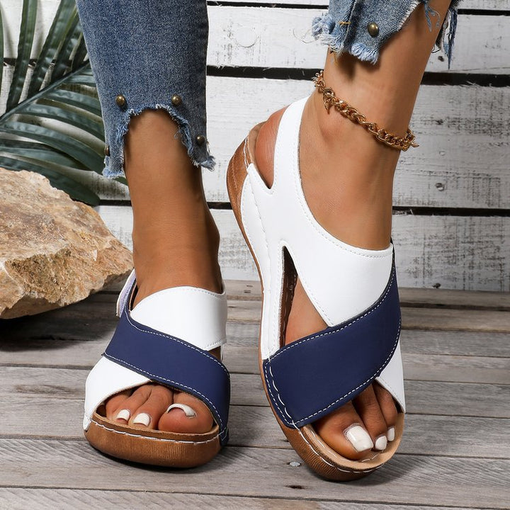 Women Cross-Strap Comfort Sandals with Velcro Closure Mune Fashion