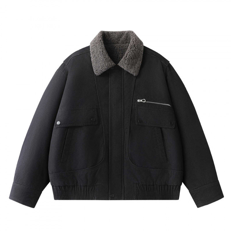 Men's short-cut canvas aviator jacket with Sherpa collar and multifunction pockets Mune Fashion